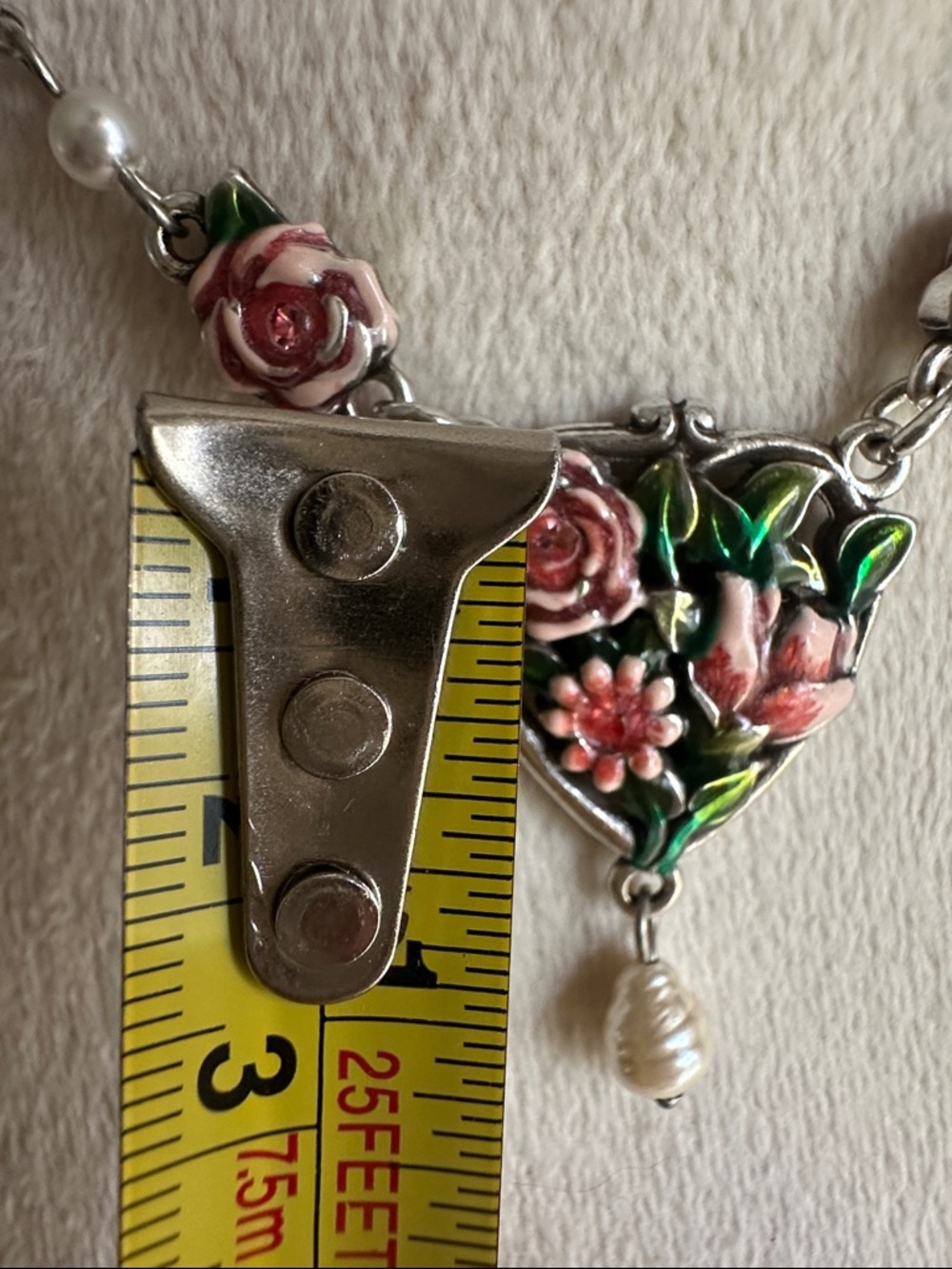 Brighton Silver-Tone Pink Enamel Rose Necklace with Pearl Drop - Picture 14 of 14